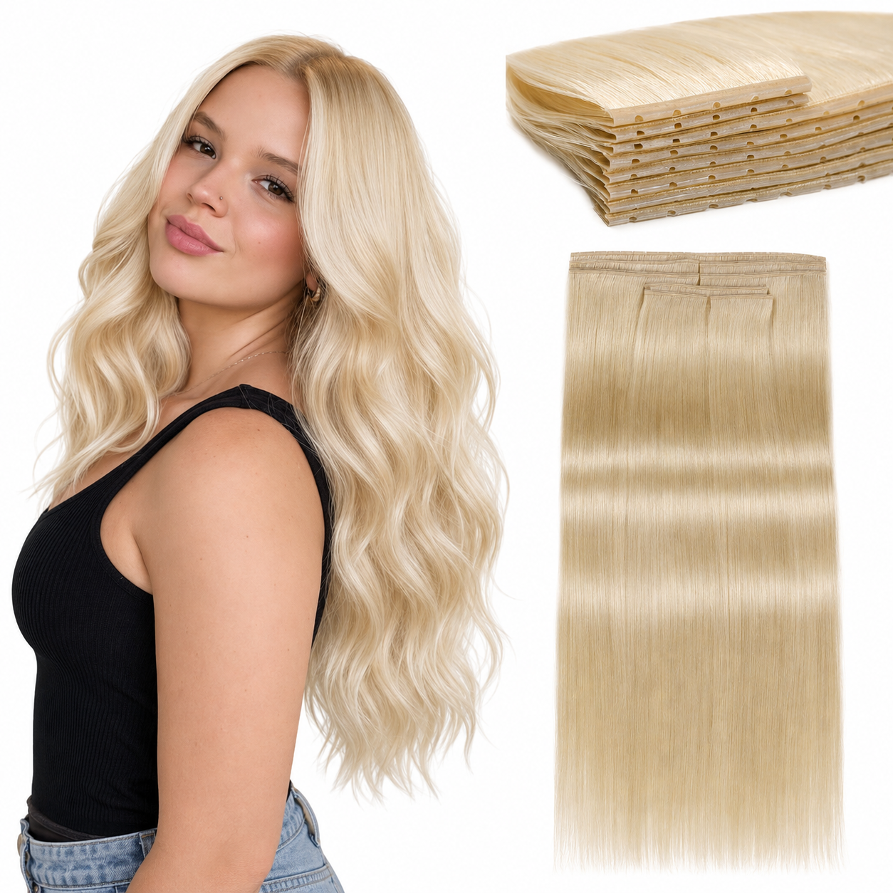 Bleach Blonde (613) -OVO Butterfly Weft Hair Extensions 8PCS 100G