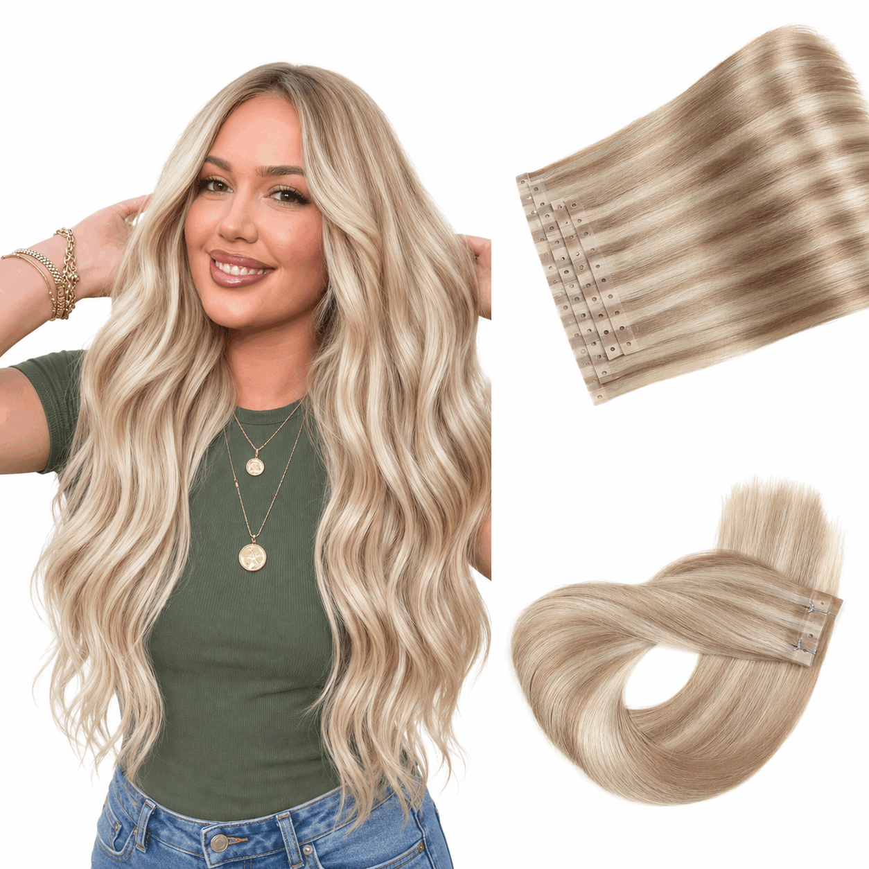 Bleach Blonde Highlights(9A/P60) -Micro Ring PU Invisible Hair Extensions 70g 8Pcs