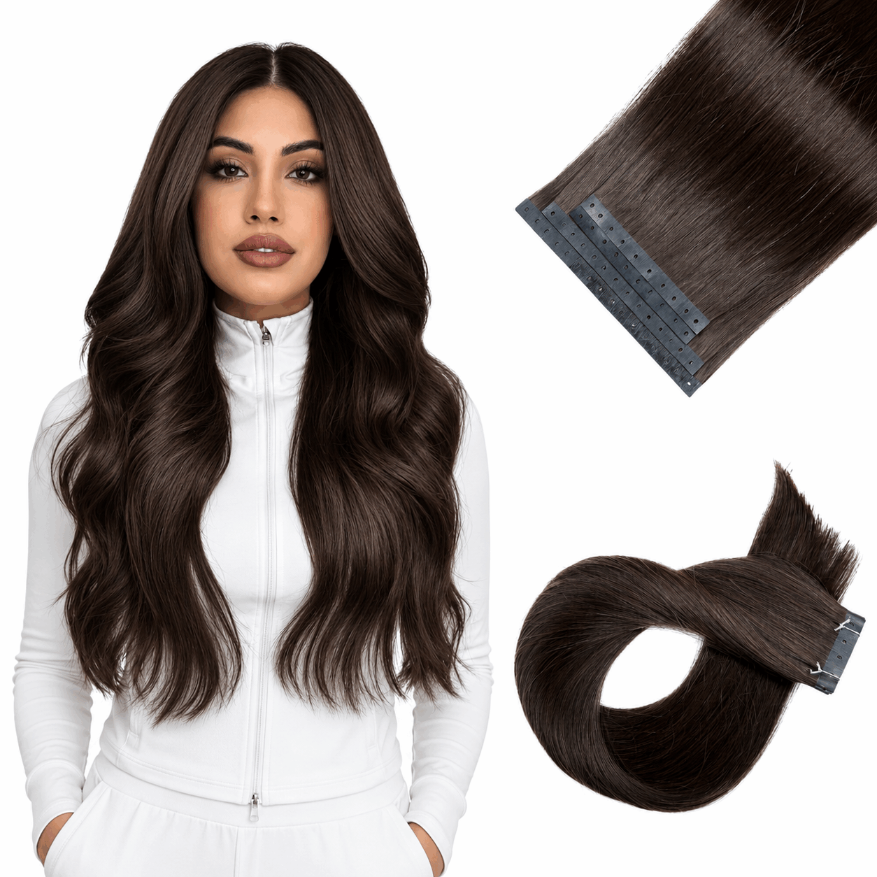 Dark Brown (2) -Micro Ring PU Invisible Hair Extensions 70g 8Pcs