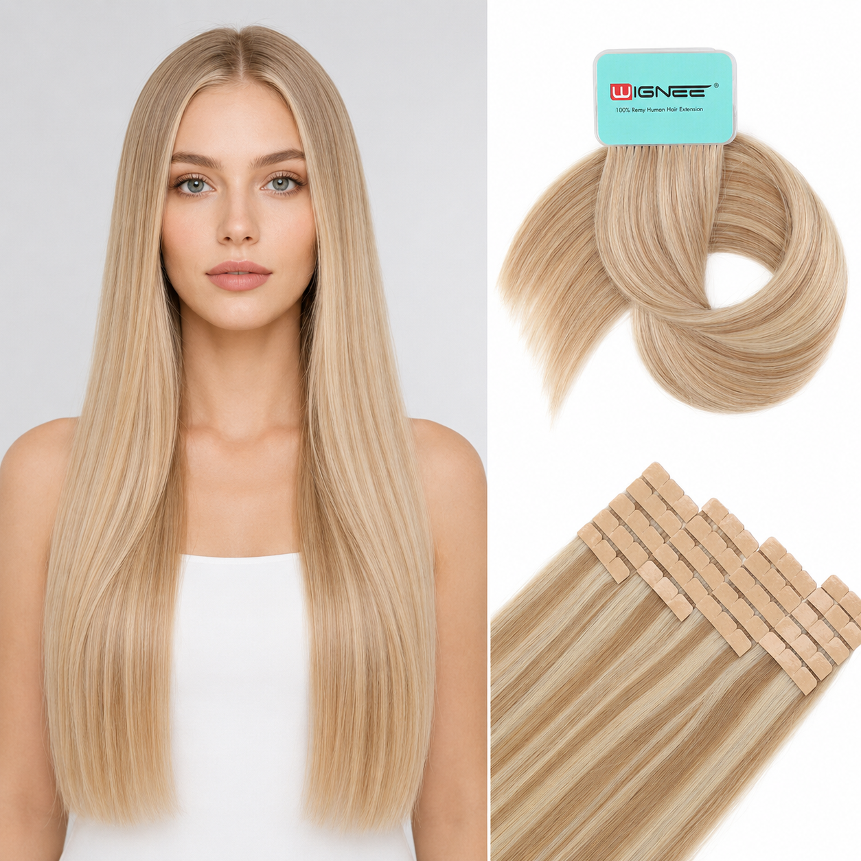 blonde highlight(P18/613) -Invisible Tape In Extensions 40Pcs 80g
