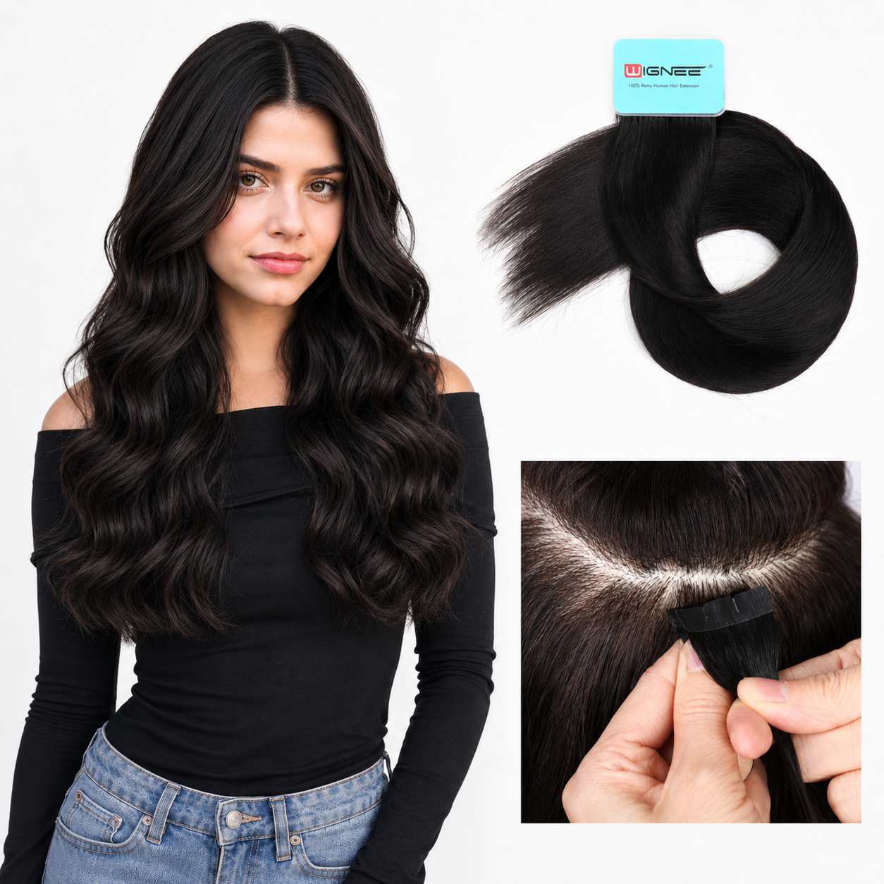 Natural Black (1B) -Invisible Tape In Extensions 40Pcs 80g