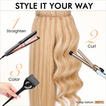 Strawberry Highlight Blonde -Invisible Clip In Hair Extensions Human Hair 130g