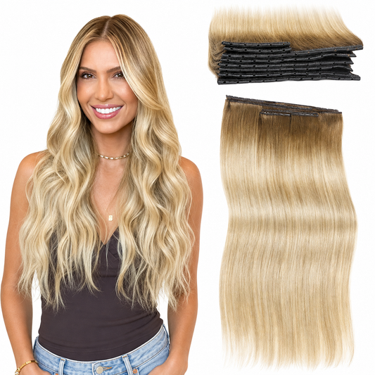 Ombre Blonde (4M22) -OVO Butterfly Weft Hair Extensions 8PCS 100G