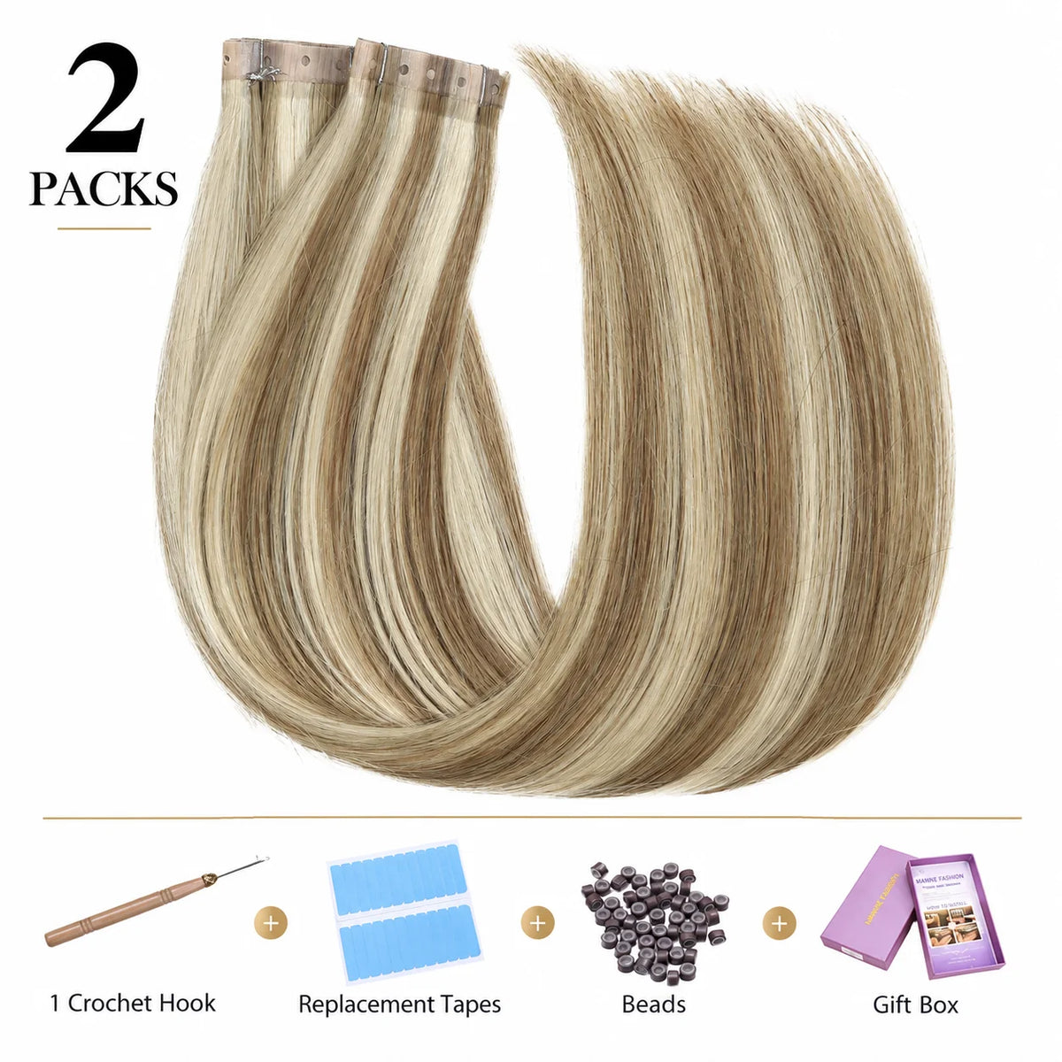 Ash and Platinum Blonde Highlights (9A/P60) -Micro Ring PU Invisible Hair Extensions  70g 8Pcs