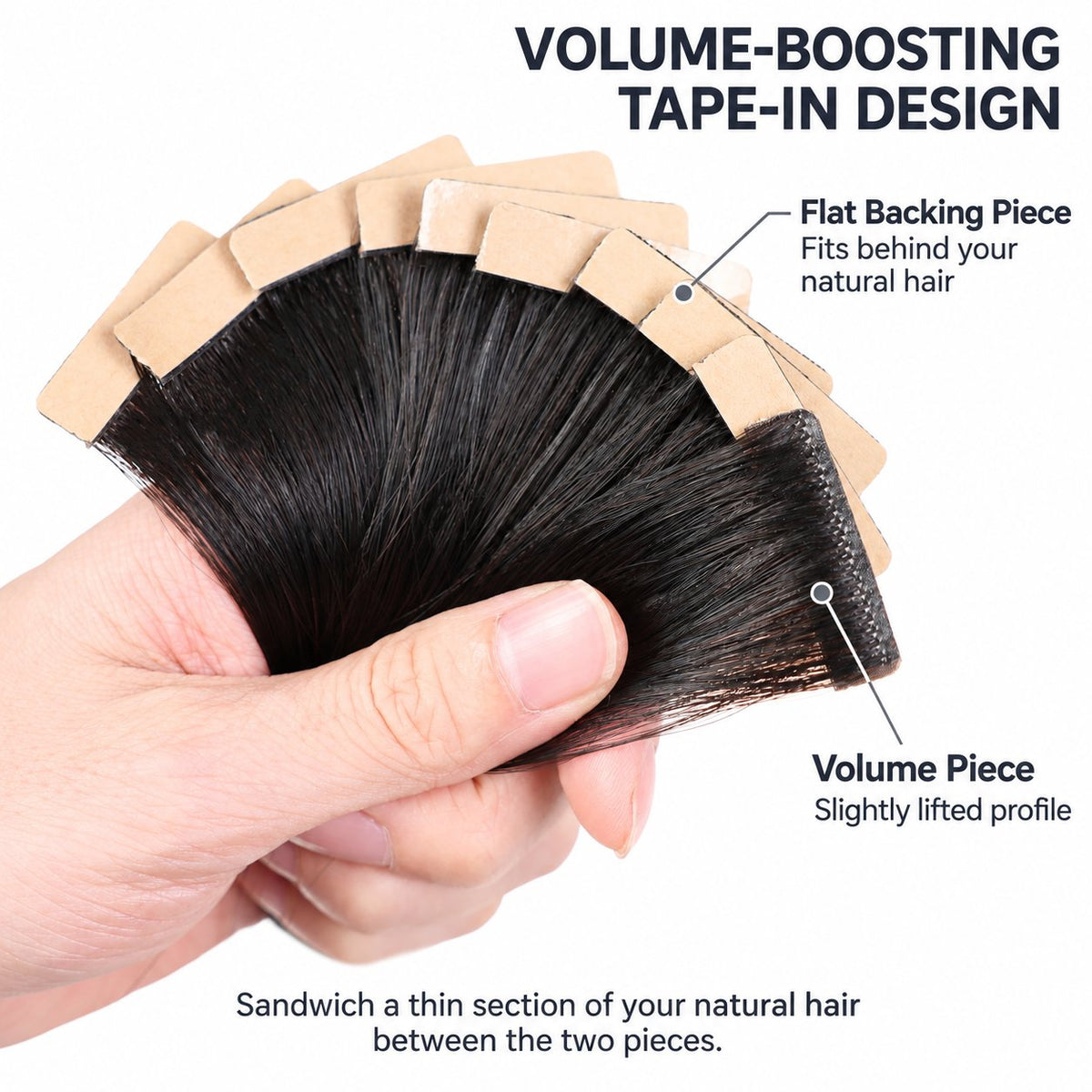WIGNEE Volumizing Tape-In Hair Extensions – Two-Piece Design for Natural-Looking Fullness-1B
