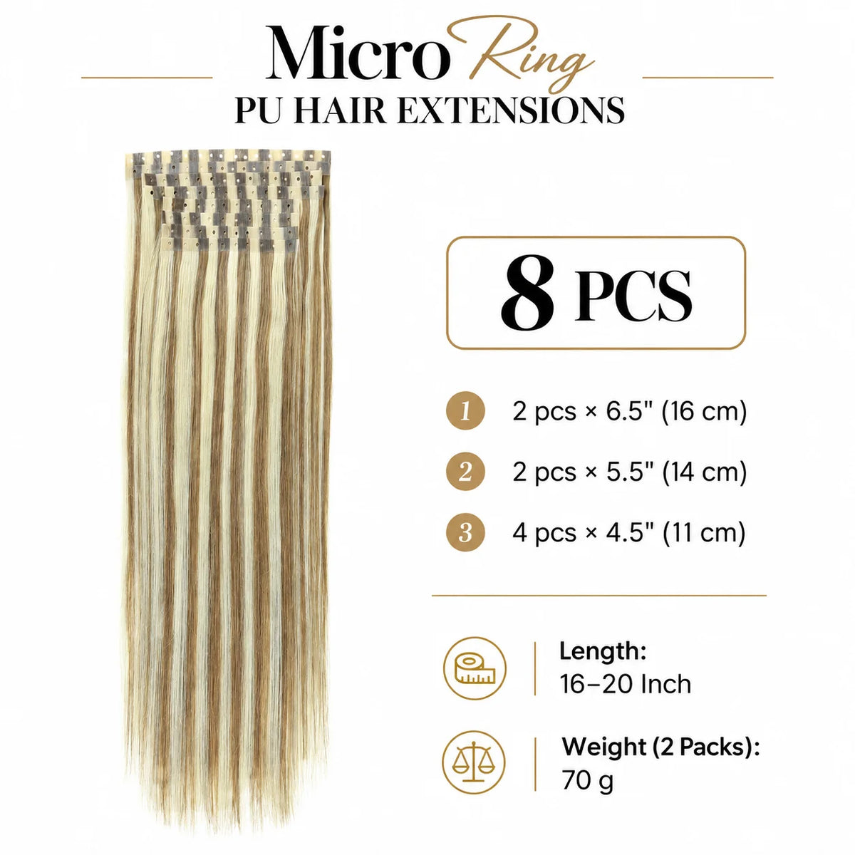 Ash and Platinum Blonde Highlights (9A/P60) -Micro Ring PU Invisible Hair Extensions  70g 8Pcs