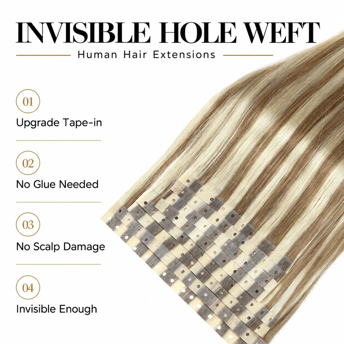 Ash and Platinum Blonde Highlights (9A/P60) -Micro Ring PU Invisible Hair Extensions  70g 8Pcs