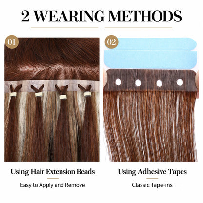 Ash and Platinum Blonde Highlights (9A/P60) -Micro Ring PU Invisible Hair Extensions  70g 8Pcs