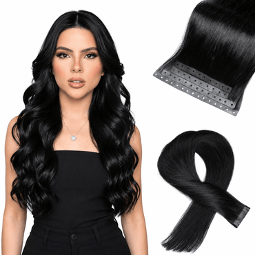 Natural Black (1B) -Micro Ring PU Invisible Hair Extensions  70g 8Pcs