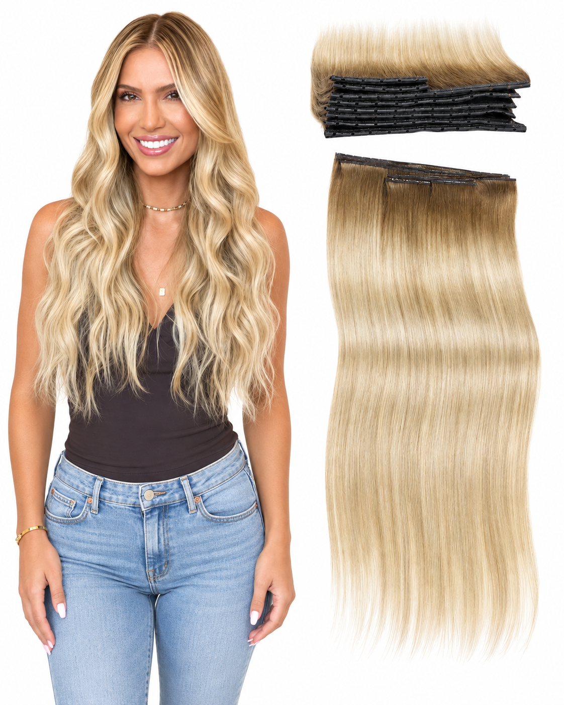 Ombre Blonde (4M22) -OVO Butterfly Weft Hair Extensions 8PCS 100G
