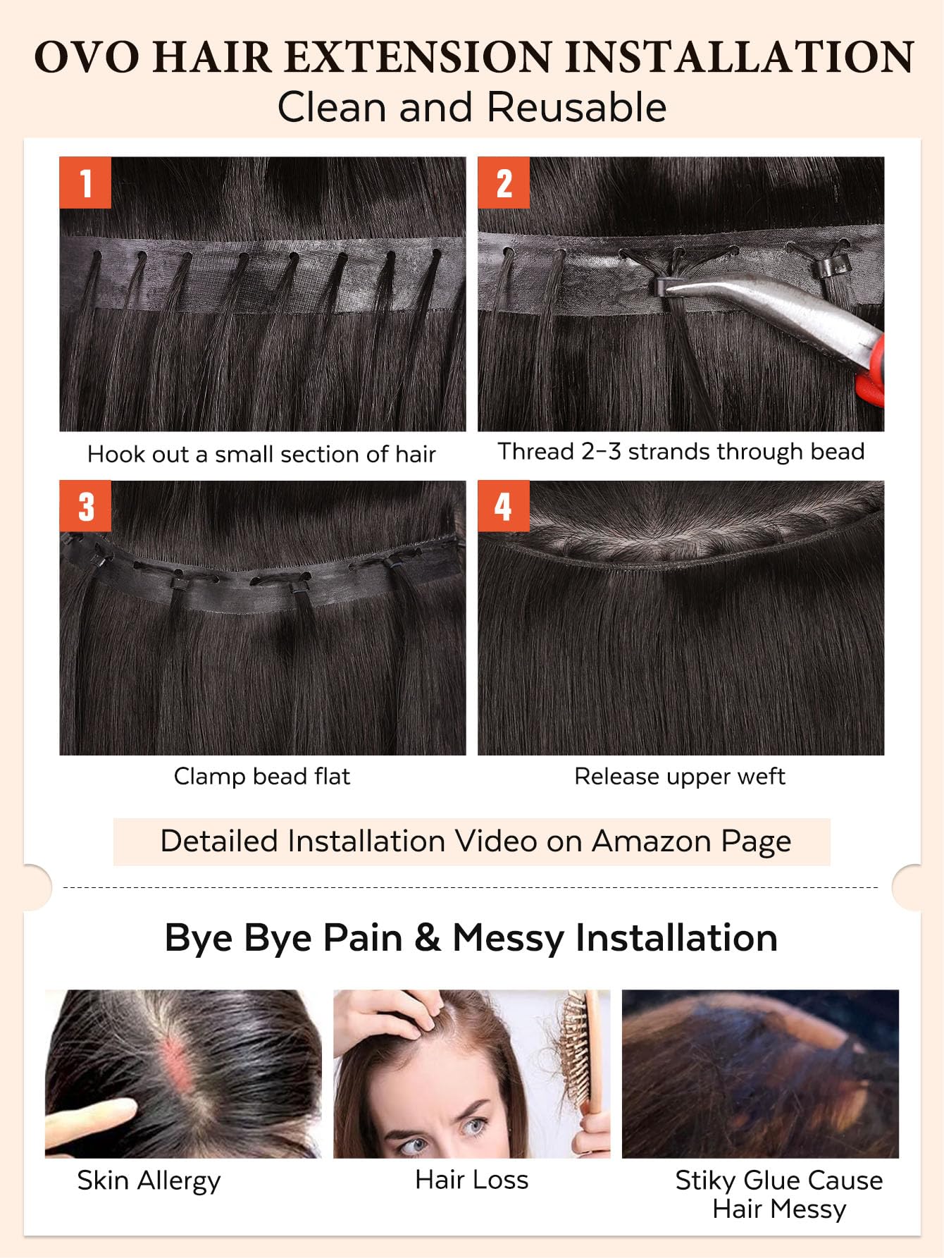 Natural Black (1B) -OVO Butterfly Weft Hair Extensions  50G