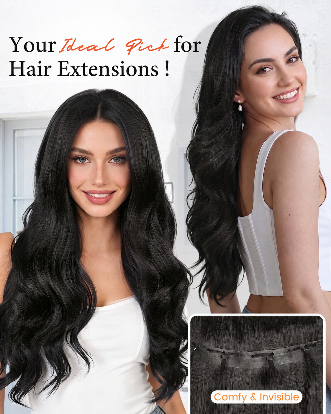 Natural Black (1B) -OVO Butterfly Weft Hair Extensions  50G