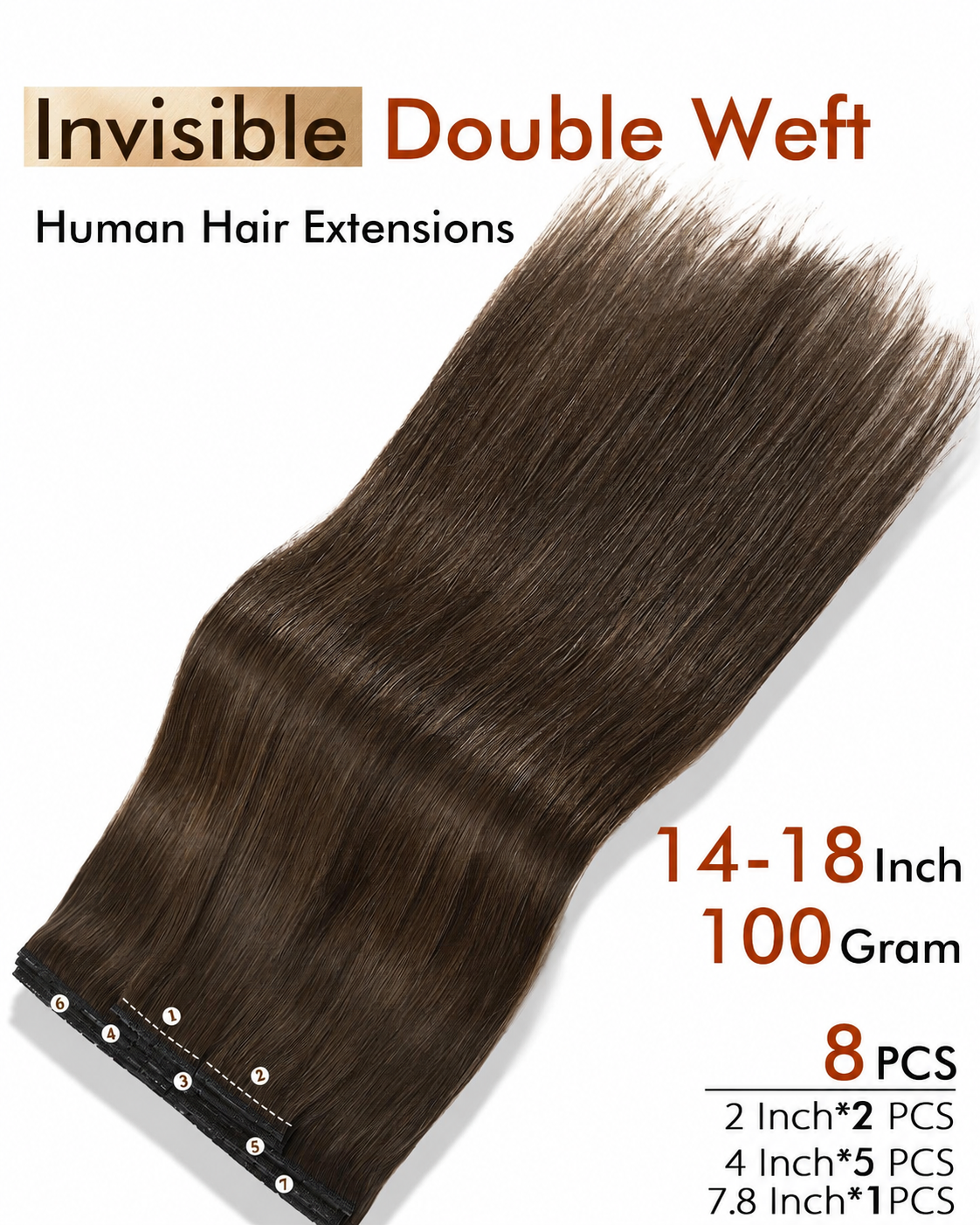 Dark Brown (2) -OVO Butterfly Weft Hair Extensions 50G
