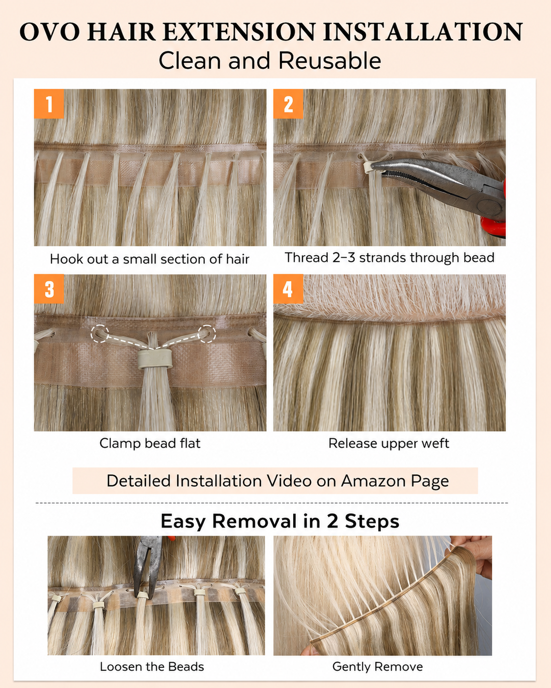 Pure White Blonde(9A/60) OVO Butterfly Weft Hair Extensions 50G