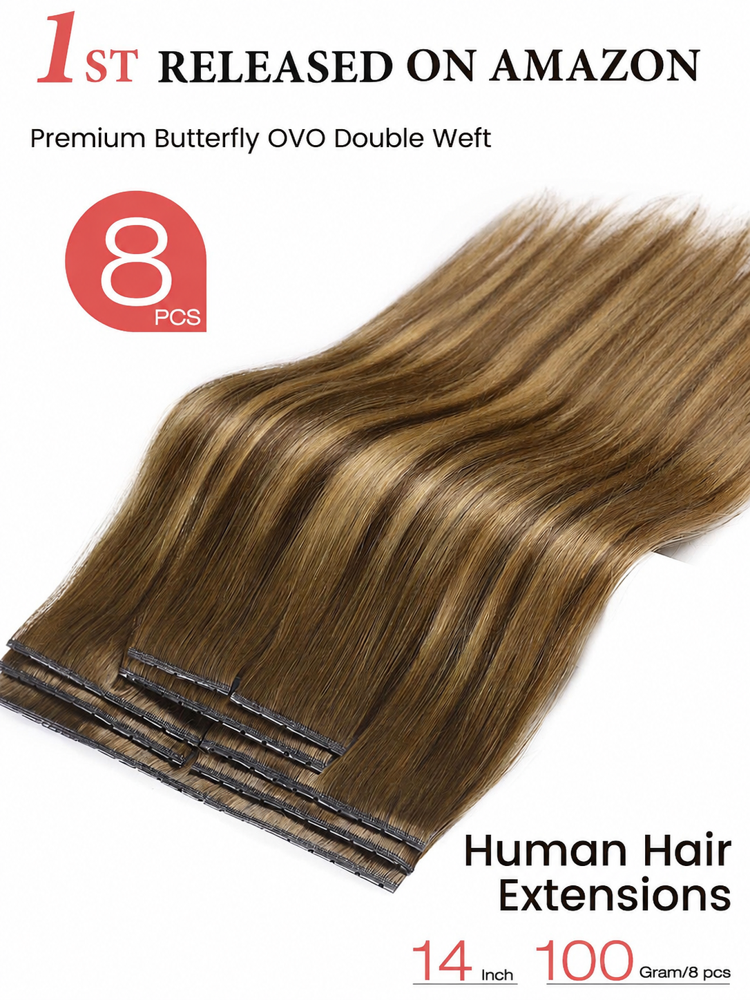 Chocolate Honey Highlights (T4/27) -OVO Butterfly Weft Hair Extensions 50G