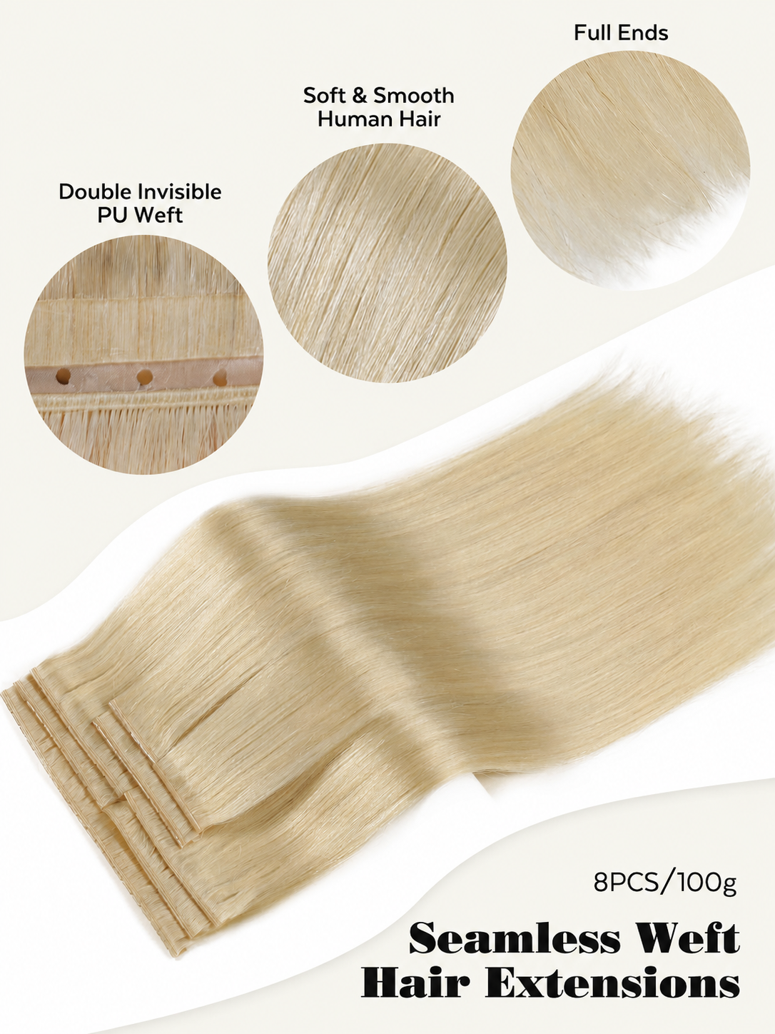 Bleach Blonde (613) -OVO Butterfly Weft Hair Extensions 50G