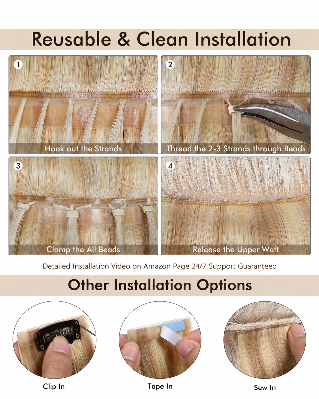 Dirty Blonde Highlights (18/613) -OVO Butterfly Hair Extensions 8PCS 100G