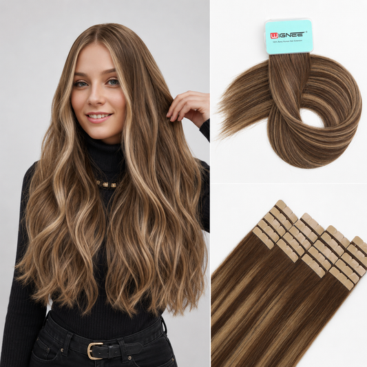 Caramel Blonde Ombre (TP4/27) -Invisible Tape In Extensions 40Pcs 80g