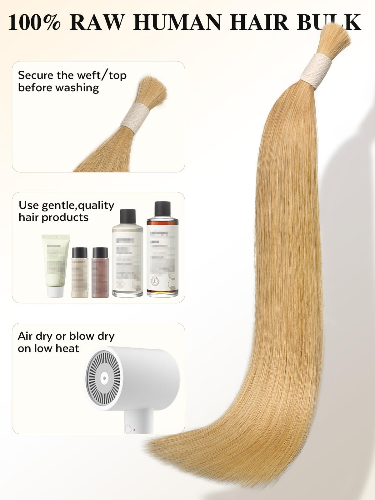 Light blonde -Bulk Human Hair for Braiding 100g