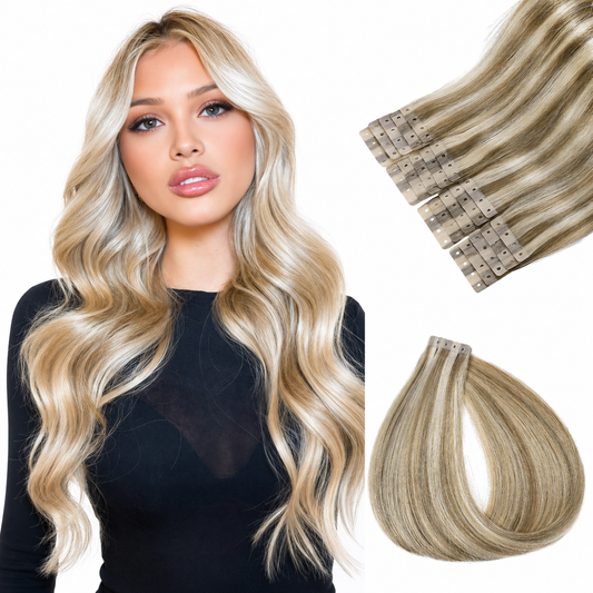 Mixed Blonde Hair Extensions Real Human Hair 16-18 Inch 40PCS Remy Hair Extensions Invisible Tape ins PU Human Hair Extensions