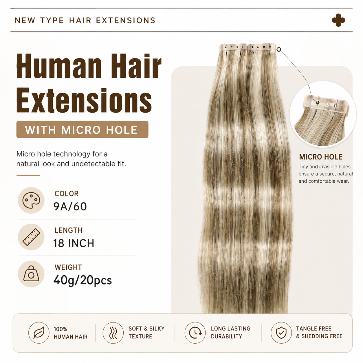 Mixed Blonde Hair Extensions Real Human Hair 16-18 Inch 40PCS Remy Hair Extensions Invisible Tape ins PU Human Hair Extensions