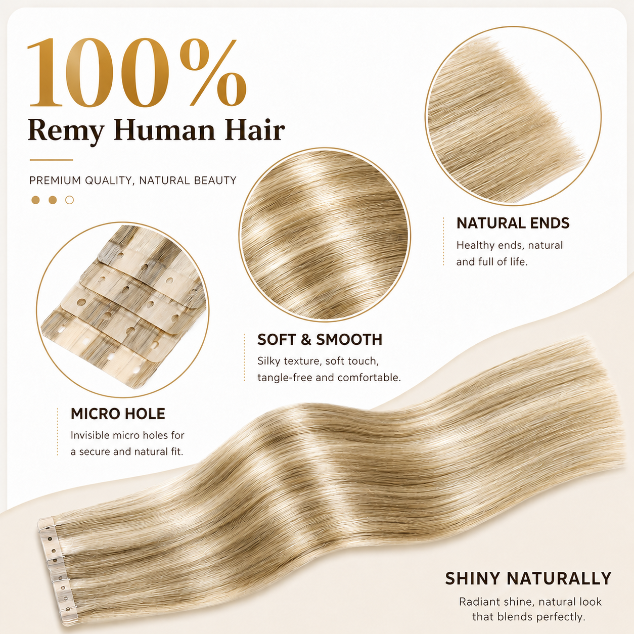 Mixed Blonde Hair Extensions Real Human Hair 16-18 Inch 40PCS Remy Hair Extensions Invisible Tape ins PU Human Hair Extensions