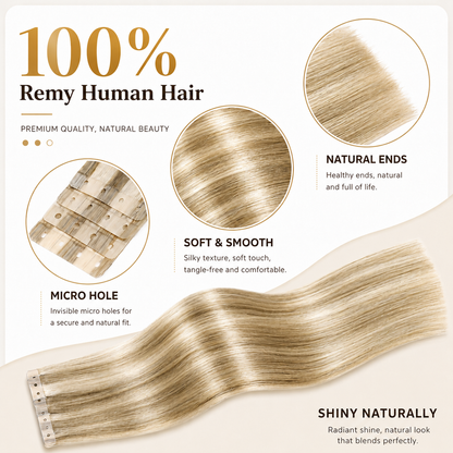 Mixed Blonde Hair Extensions Real Human Hair 16-18 Inch 40PCS Remy Hair Extensions Invisible Tape ins PU Human Hair Extensions