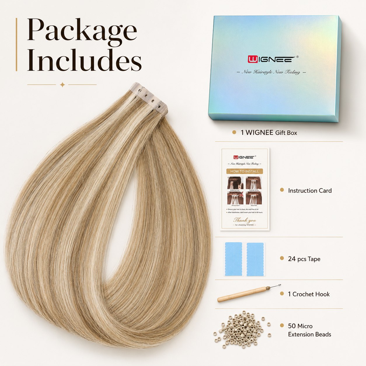Mixed Blonde Hair Extensions Real Human Hair 16-18 Inch 40PCS Remy Hair Extensions Invisible Tape ins PU Human Hair Extensions