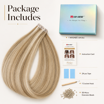 Mixed Blonde Hair Extensions Real Human Hair 16-18 Inch 40PCS Remy Hair Extensions Invisible Tape ins PU Human Hair Extensions