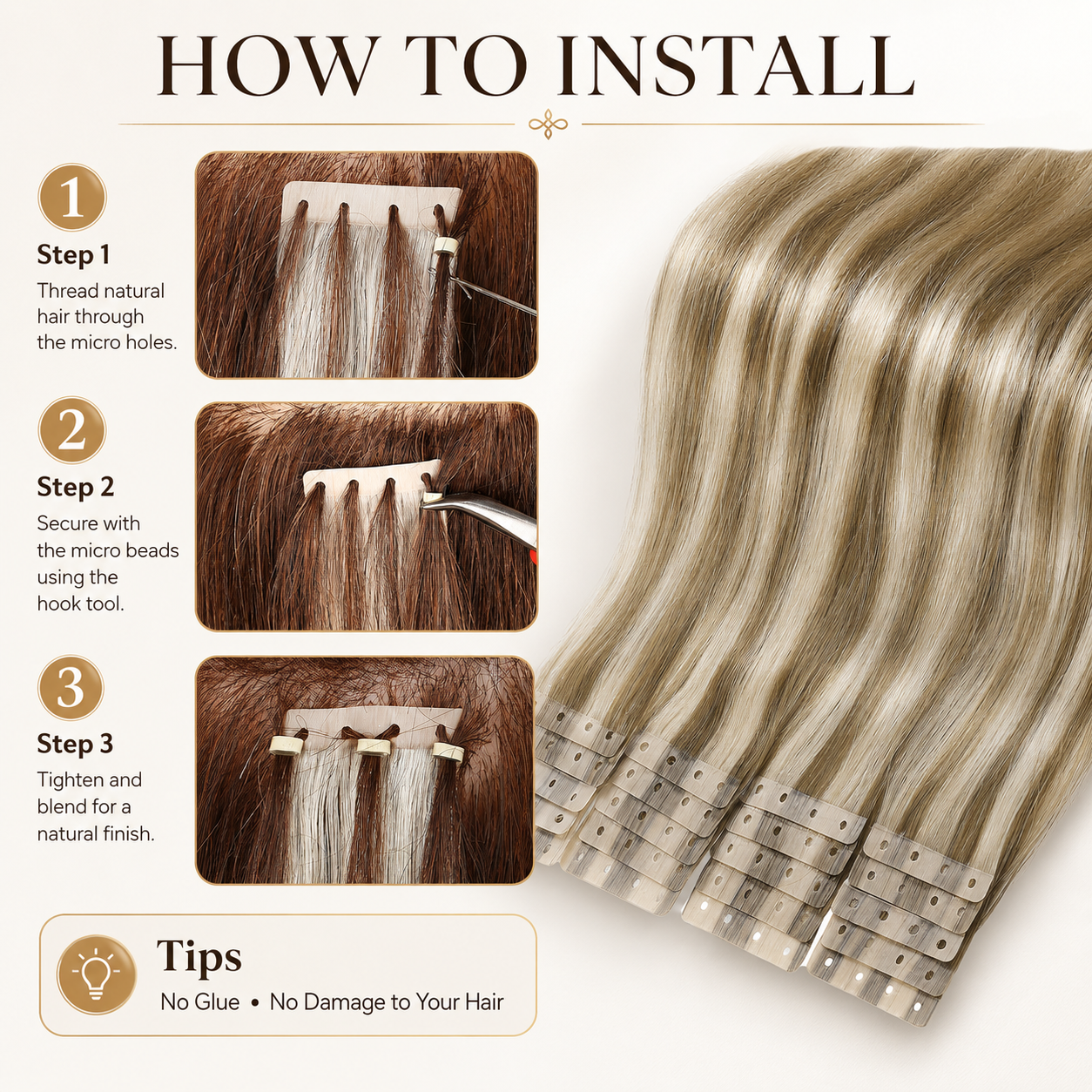 Mixed Blonde Hair Extensions Real Human Hair 16-18 Inch 40PCS Remy Hair Extensions Invisible Tape ins PU Human Hair Extensions