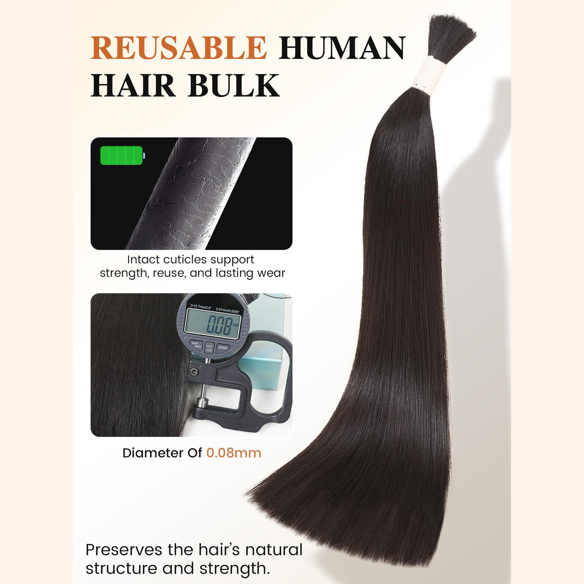 Natural Black -Bulk Human Hair for Braiding 100g