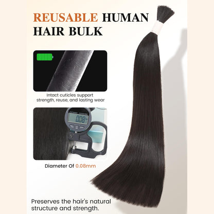 Natural Black -Bulk Human Hair for Braiding 100g