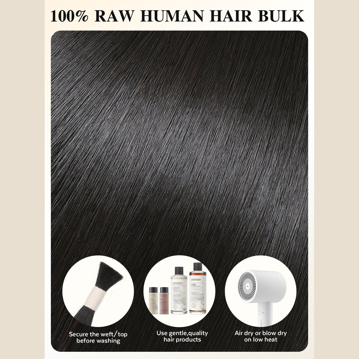 Natural Black -Bulk Human Hair for Braiding 100g