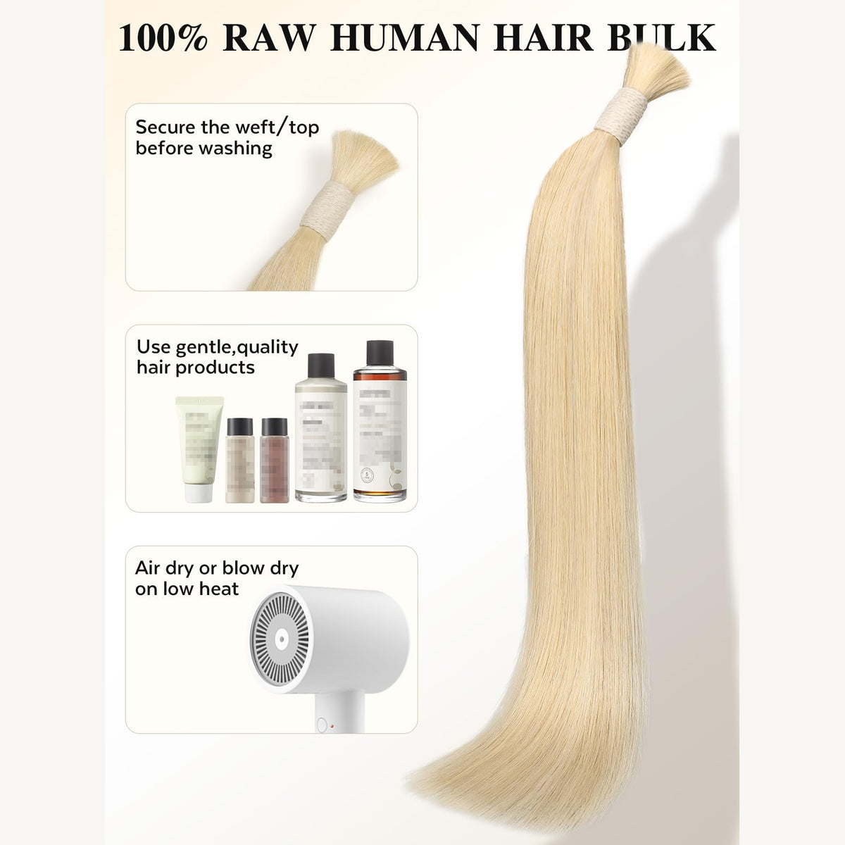 Platinum Blonde -Bulk Human Hair for Braiding 100g