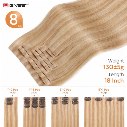 Real Human Hair Extensions Clip Ins 130g 100% Remy Seamless Hair Extensions Clip In 18 Inch 8Pcs