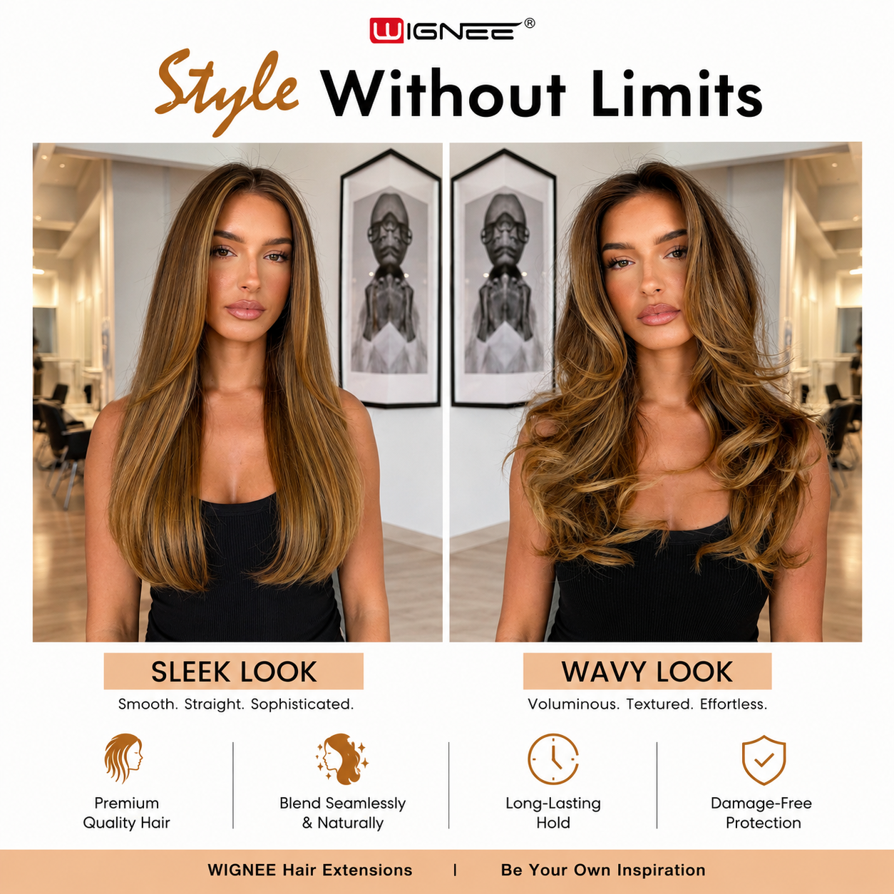 WIGNEE Invisible Clip In Hair Extensions Human Hair 130g 100% Remy Human Hair Clip Ins Seamless Hair Extensions