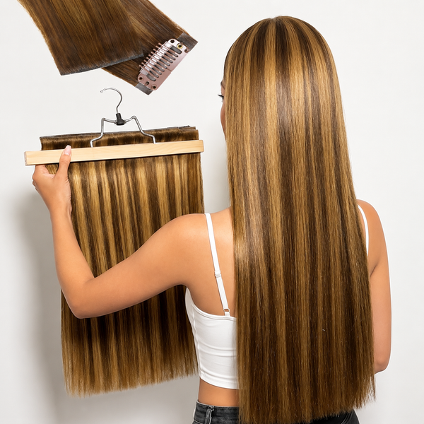Highlight Blonde(4/27) -Invisible Clip In Hair Extensions Human Hair 130g